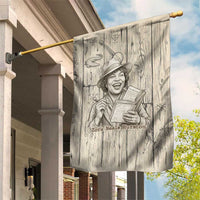 Zora Neale Hurston Garden Flag Rustic Wood Engraved Style Illustration Joyful Portrait with Book and Map Donkey - Wonder Print Shop