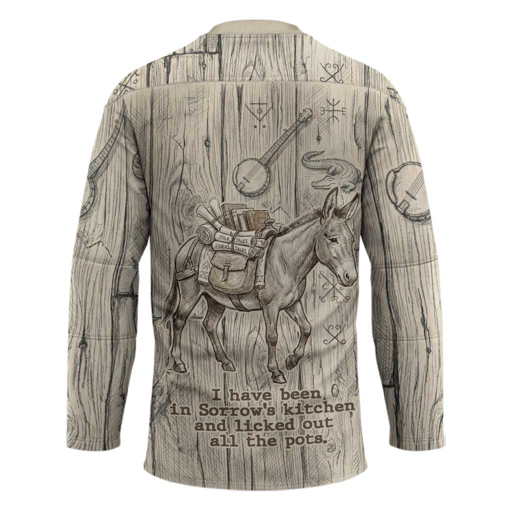 Zora Neale Hurston Hockey Jersey Rustic Wood Engraved Style Illustration Joyful Portrait with Book and Map Donkey - Wonder Print Shop