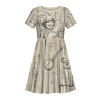 Zora Neale Hurston Kid Short Sleeve Dress Rustic Wood Engraved Style Illustration Joyful Portrait with Book and Map Donkey - Wonder Print Shop