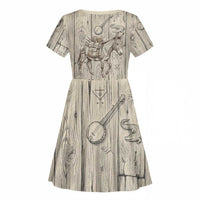 Zora Neale Hurston Kid Short Sleeve Dress Rustic Wood Engraved Style Illustration Joyful Portrait with Book and Map Donkey - Wonder Print Shop