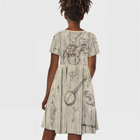 Zora Neale Hurston Kid Short Sleeve Dress Rustic Wood Engraved Style Illustration Joyful Portrait with Book and Map Donkey - Wonder Print Shop