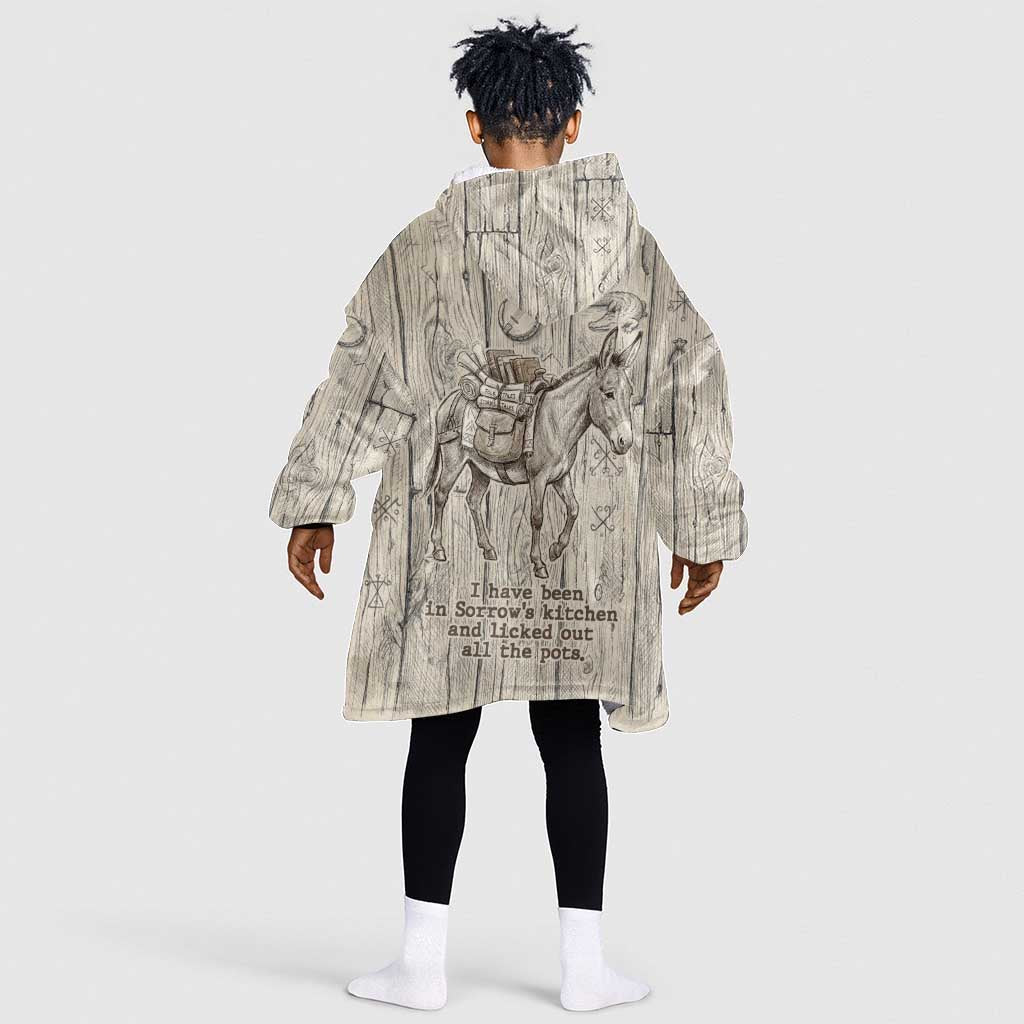 Zora Neale Hurston Kid Wearable Blanket Hoodie Rustic Wood Engraved Style Illustration Joyful Portrait with Book and Map Donkey - Wonder Print Shop