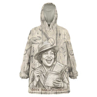 Zora Neale Hurston Kid Wearable Blanket Hoodie Rustic Wood Engraved Style Illustration Joyful Portrait with Book and Map Donkey - Wonder Print Shop