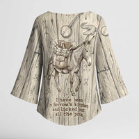 Zora Neale Hurston Kimono Sleeve Blouse Rustic Wood Engraved Style Illustration Joyful Portrait with Book and Map Donkey - Wonder Print Shop