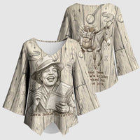 Zora Neale Hurston Kimono Sleeve Blouse Rustic Wood Engraved Style Illustration Joyful Portrait with Book and Map Donkey - Wonder Print Shop