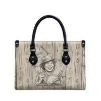 Zora Neale Hurston Leather Bag Rustic Wood Engraved Style Illustration Joyful Portrait with Book and Map Donkey - Wonder Print Shop