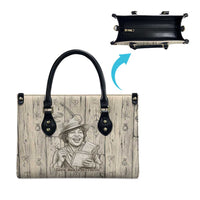 Zora Neale Hurston Leather Bag Rustic Wood Engraved Style Illustration Joyful Portrait with Book and Map Donkey - Wonder Print Shop