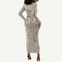 Zora Neale Hurston Long Sleeve Bodycon Dress Rustic Wood Engraved Style Illustration Joyful Portrait with Book and Map Donkey - Wonder Print Shop