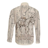 Zora Neale Hurston Long Sleeve Button Shirt Rustic Wood Engraved Style Illustration Joyful Portrait with Book and Map Donkey - Wonder Print Shop