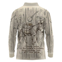 Zora Neale Hurston Long Sleeve Polo Shirt Rustic Wood Engraved Style Illustration Joyful Portrait with Book and Map Donkey - Wonder Print Shop