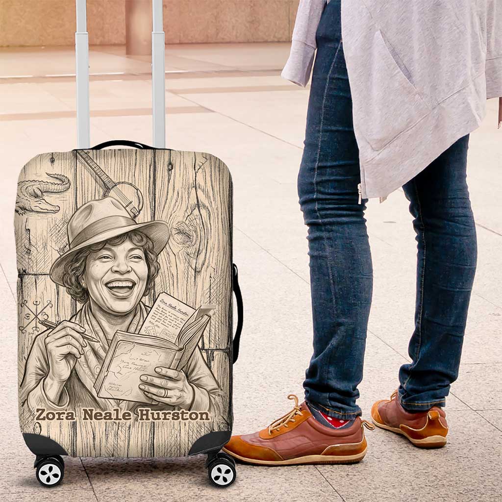 Zora Neale Hurston Luggage Cover Rustic Wood Engraved Style Illustration Joyful Portrait with Book and Map Donkey - Wonder Print Shop