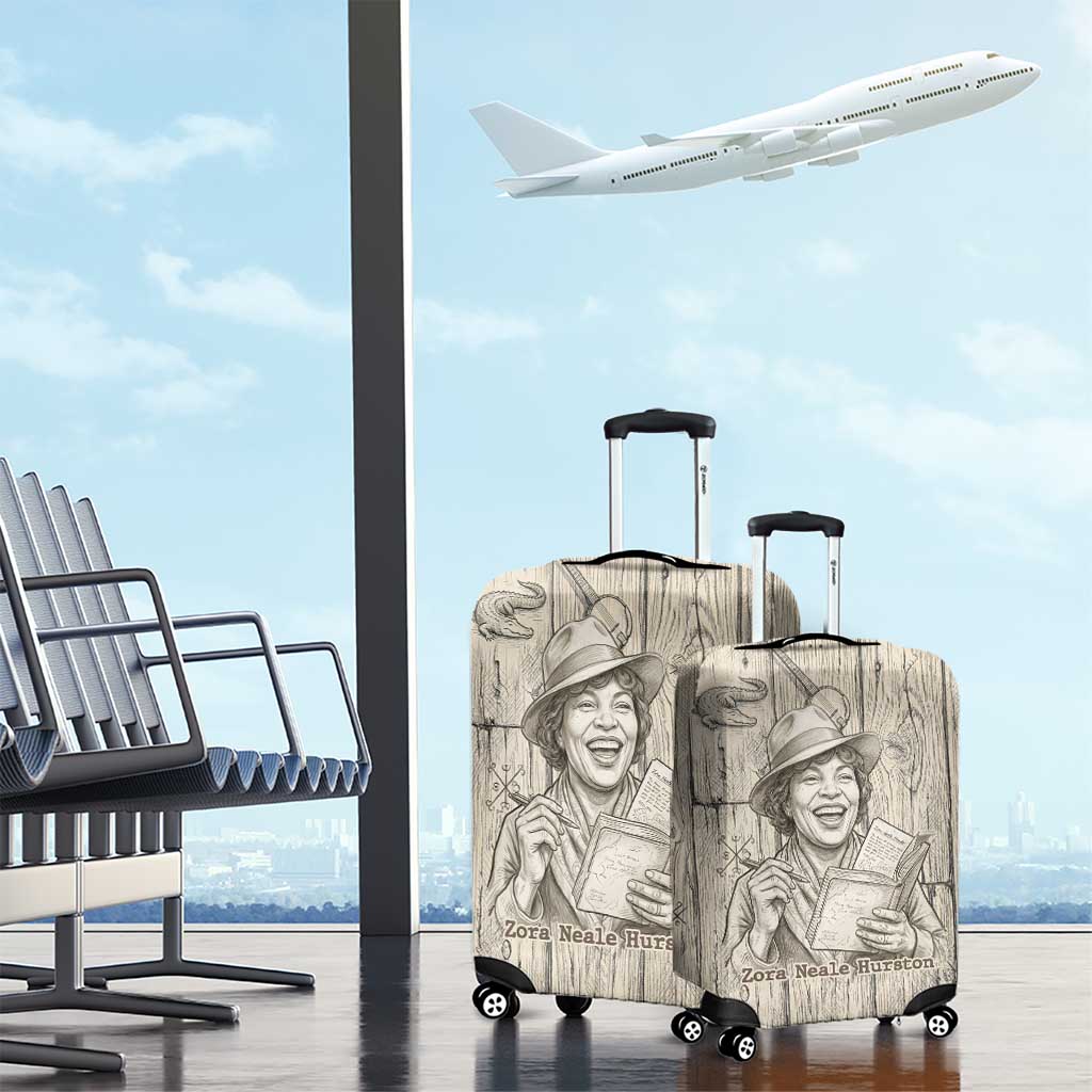 Zora Neale Hurston Luggage Cover Rustic Wood Engraved Style Illustration Joyful Portrait with Book and Map Donkey - Wonder Print Shop