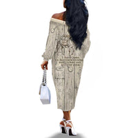 Zora Neale Hurston Off The Shoulder Long Sleeve Dress Rustic Wood Engraved Style Illustration Joyful Portrait with Book and Map Donkey - Wonder Print Shop
