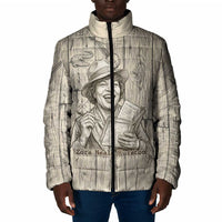 Zora Neale Hurston Padded Jacket Rustic Wood Engraved Style Illustration Joyful Portrait with Book and Map Donkey - Wonder Print Shop