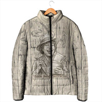 Zora Neale Hurston Padded Jacket Rustic Wood Engraved Style Illustration Joyful Portrait with Book and Map Donkey - Wonder Print Shop