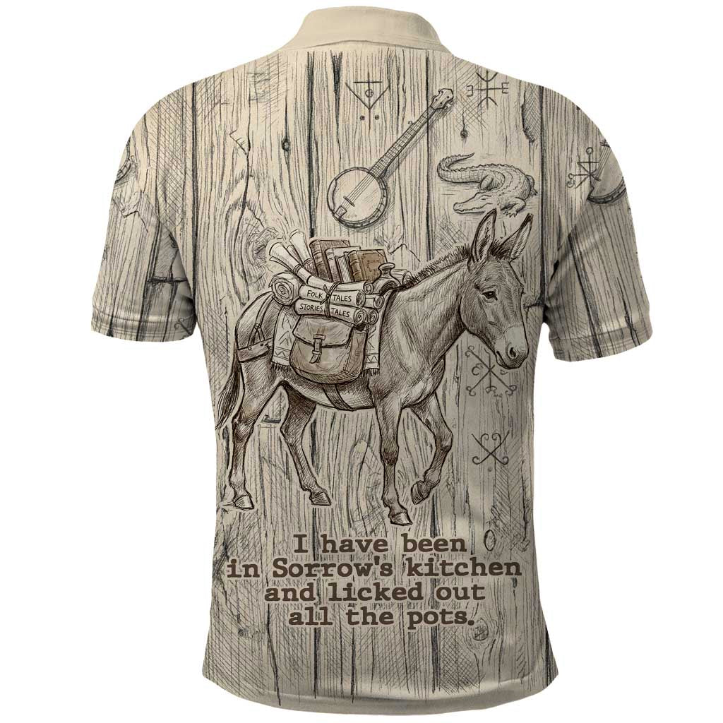 Zora Neale Hurston Polo Shirt Rustic Wood Engraved Style Illustration Joyful Portrait with Book and Map Donkey - Wonder Print Shop