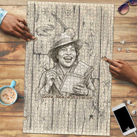 Zora Neale Hurston Puzzle Rustic Wood Engraved Style Illustration Joyful Portrait with Book and Map Donkey - Wonder Print Shop