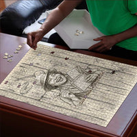 Zora Neale Hurston Puzzle Rustic Wood Engraved Style Illustration Joyful Portrait with Book and Map Donkey - Wonder Print Shop