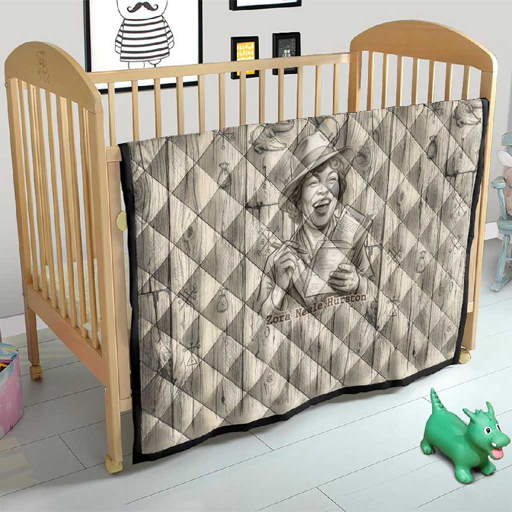 Zora Neale Hurston Quilt Rustic Wood Engraved Style Illustration Joyful Portrait with Book and Map Donkey - Wonder Print Shop