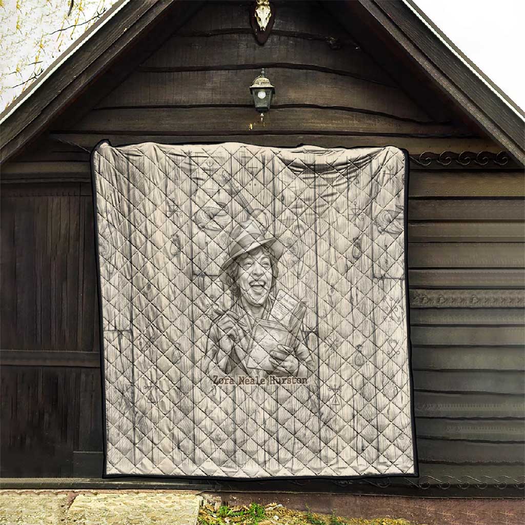 Zora Neale Hurston Quilt Rustic Wood Engraved Style Illustration Joyful Portrait with Book and Map Donkey - Wonder Print Shop