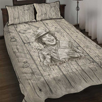 Zora Neale Hurston Quilt Bed Set Rustic Wood Engraved Style Illustration Joyful Portrait with Book and Map Donkey - Wonder Print Shop