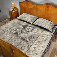 Zora Neale Hurston Quilt Bed Set Rustic Wood Engraved Style Illustration Joyful Portrait with Book and Map Donkey - Wonder Print Shop