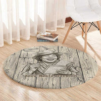 Zora Neale Hurston Round Carpet Rustic Wood Engraved Style Illustration Joyful Portrait with Book and Map Donkey - Wonder Print Shop