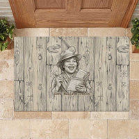 Zora Neale Hurston Rubber Doormat Rustic Wood Engraved Style Illustration Joyful Portrait with Book and Map Donkey - Wonder Print Shop