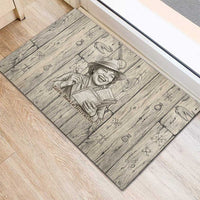 Zora Neale Hurston Rubber Doormat Rustic Wood Engraved Style Illustration Joyful Portrait with Book and Map Donkey - Wonder Print Shop