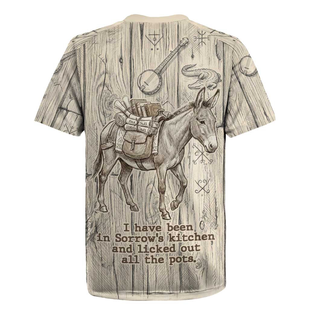 Zora Neale Hurston Rugby Jersey Rustic Wood Engraved Style Illustration Joyful Portrait with Book and Map Donkey - Wonder Print Shop