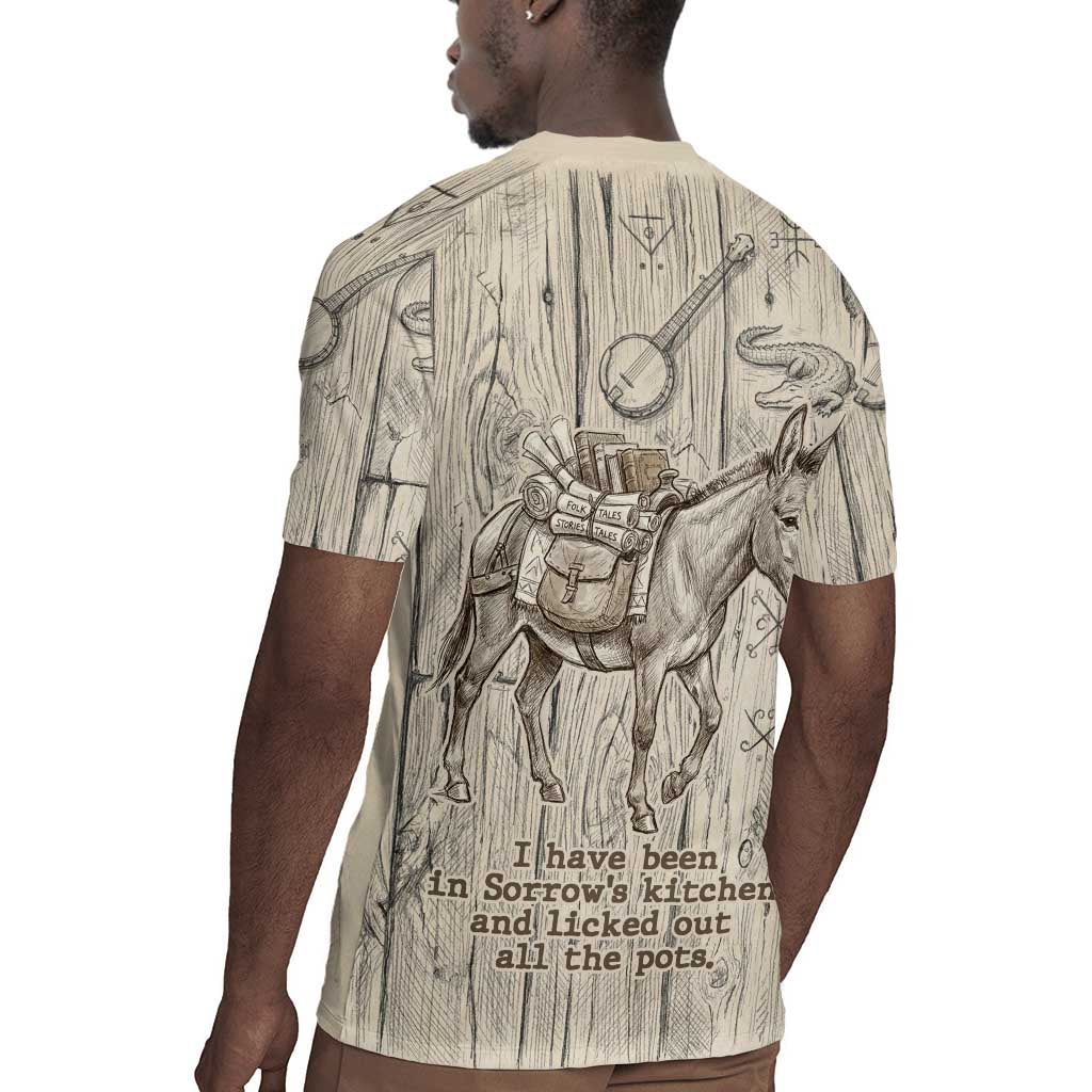 Zora Neale Hurston Rugby Jersey Rustic Wood Engraved Style Illustration Joyful Portrait with Book and Map Donkey - Wonder Print Shop