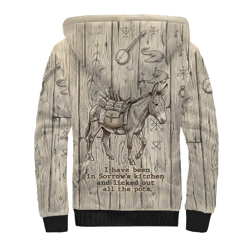 Zora Neale Hurston Sherpa Hoodie Rustic Wood Engraved Style Illustration Joyful Portrait with Book and Map Donkey - Wonder Print Shop
