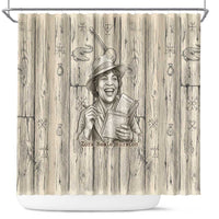 Zora Neale Hurston Shower Curtain Rustic Wood Engraved Style Illustration Joyful Portrait with Book and Map Donkey - Wonder Print Shop