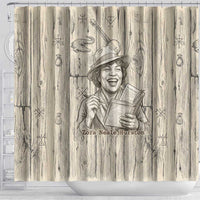 Zora Neale Hurston Shower Curtain Rustic Wood Engraved Style Illustration Joyful Portrait with Book and Map Donkey - Wonder Print Shop