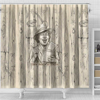 Zora Neale Hurston Shower Curtain Rustic Wood Engraved Style Illustration Joyful Portrait with Book and Map Donkey - Wonder Print Shop