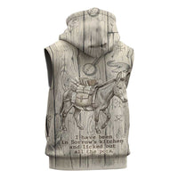 Zora Neale Hurston Sleeveless Hoodie Rustic Wood Engraved Style Illustration Joyful Portrait with Book and Map Donkey - Wonder Print Shop