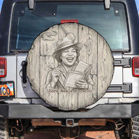 Zora Neale Hurston Spare Tire Cover Rustic Wood Engraved Style Illustration Joyful Portrait with Book and Map Donkey - Wonder Print Shop
