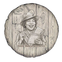 Zora Neale Hurston Spare Tire Cover Rustic Wood Engraved Style Illustration Joyful Portrait with Book and Map Donkey - Wonder Print Shop
