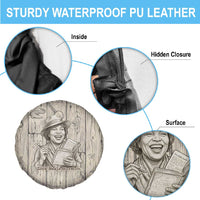 Zora Neale Hurston Spare Tire Cover Rustic Wood Engraved Style Illustration Joyful Portrait with Book and Map Donkey - Wonder Print Shop