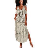 Zora Neale Hurston Summer Maxi Dress Rustic Wood Engraved Style Illustration Joyful Portrait with Book and Map Donkey - Wonder Print Shop