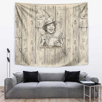 Zora Neale Hurston Tapestry Rustic Wood Engraved Style Illustration Joyful Portrait with Book and Map Donkey - Wonder Print Shop