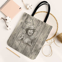 Zora Neale Hurston Tote Bag Rustic Wood Engraved Style Illustration Joyful Portrait with Book and Map Donkey - Wonder Print Shop
