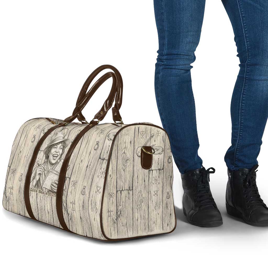 Zora Neale Hurston Travel Bag Rustic Wood Engraved Style Illustration Joyful Portrait with Book and Map Donkey - Wonder Print Shop