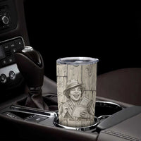 Zora Neale Hurston Tumbler Cup Rustic Wood Engraved Style Illustration Joyful Portrait with Book and Map Donkey - Wonder Print Shop