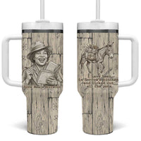 Zora Neale Hurston Tumbler With Handle Rustic Wood Engraved Style Illustration Joyful Portrait with Book and Map Donkey - Wonder Print Shop
