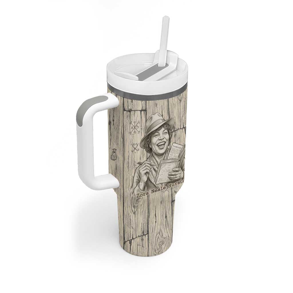 Zora Neale Hurston Tumbler With Handle Rustic Wood Engraved Style Illustration Joyful Portrait with Book and Map Donkey - Wonder Print Shop
