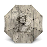 Zora Neale Hurston Umbrella Rustic Wood Engraved Style Illustration Joyful Portrait with Book and Map Donkey - Wonder Print Shop