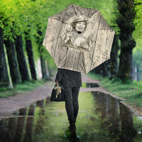 Zora Neale Hurston Umbrella Rustic Wood Engraved Style Illustration Joyful Portrait with Book and Map Donkey - Wonder Print Shop