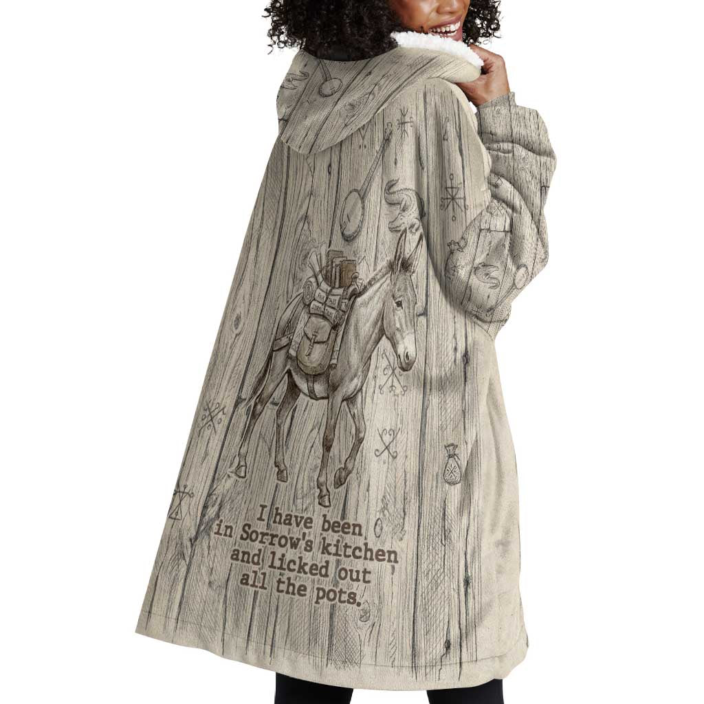 Zora Neale Hurston Wearable Blanket Hoodie Rustic Wood Engraved Style Illustration Joyful Portrait with Book and Map Donkey - Wonder Print Shop