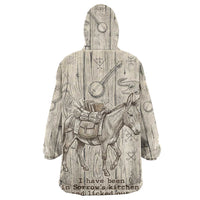Zora Neale Hurston Wearable Blanket Hoodie Rustic Wood Engraved Style Illustration Joyful Portrait with Book and Map Donkey - Wonder Print Shop
